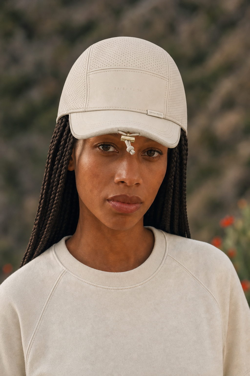 Reign Perforated Leather Cap - Bone